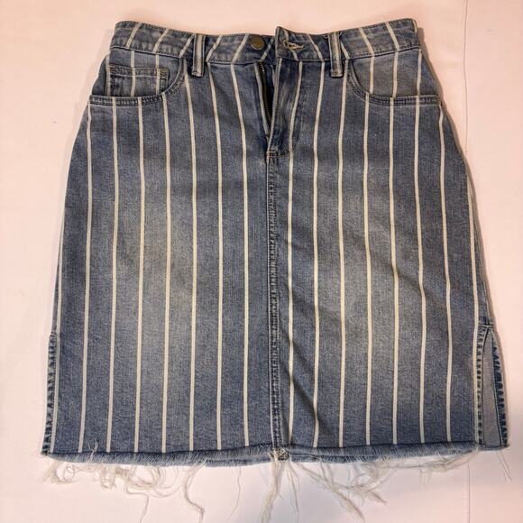 WASH LAB - BLUE STRIPE MINI SKIRT - SIZE 27 -DENIM SKIRT - Picture 1 of 8